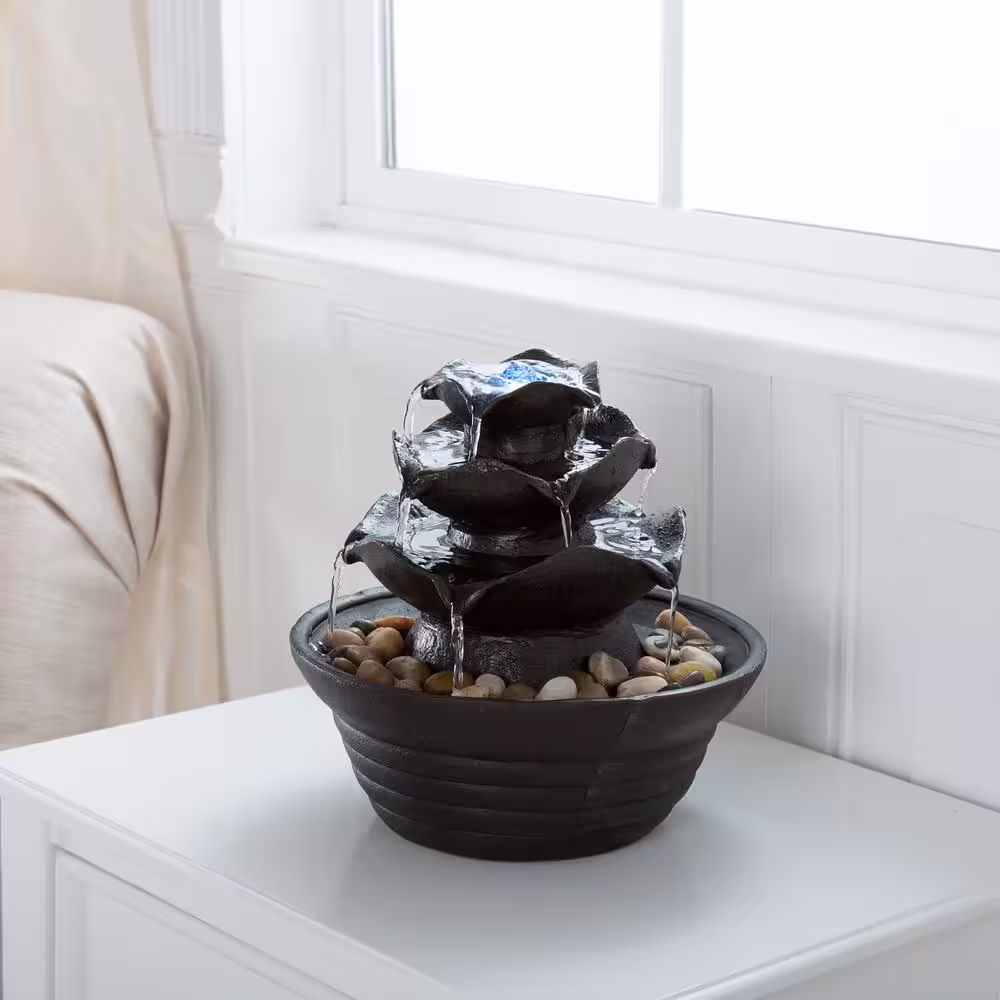 Pure Garden 10 in. 3 Tier Cascading Tabletop Fountain with LED Lights