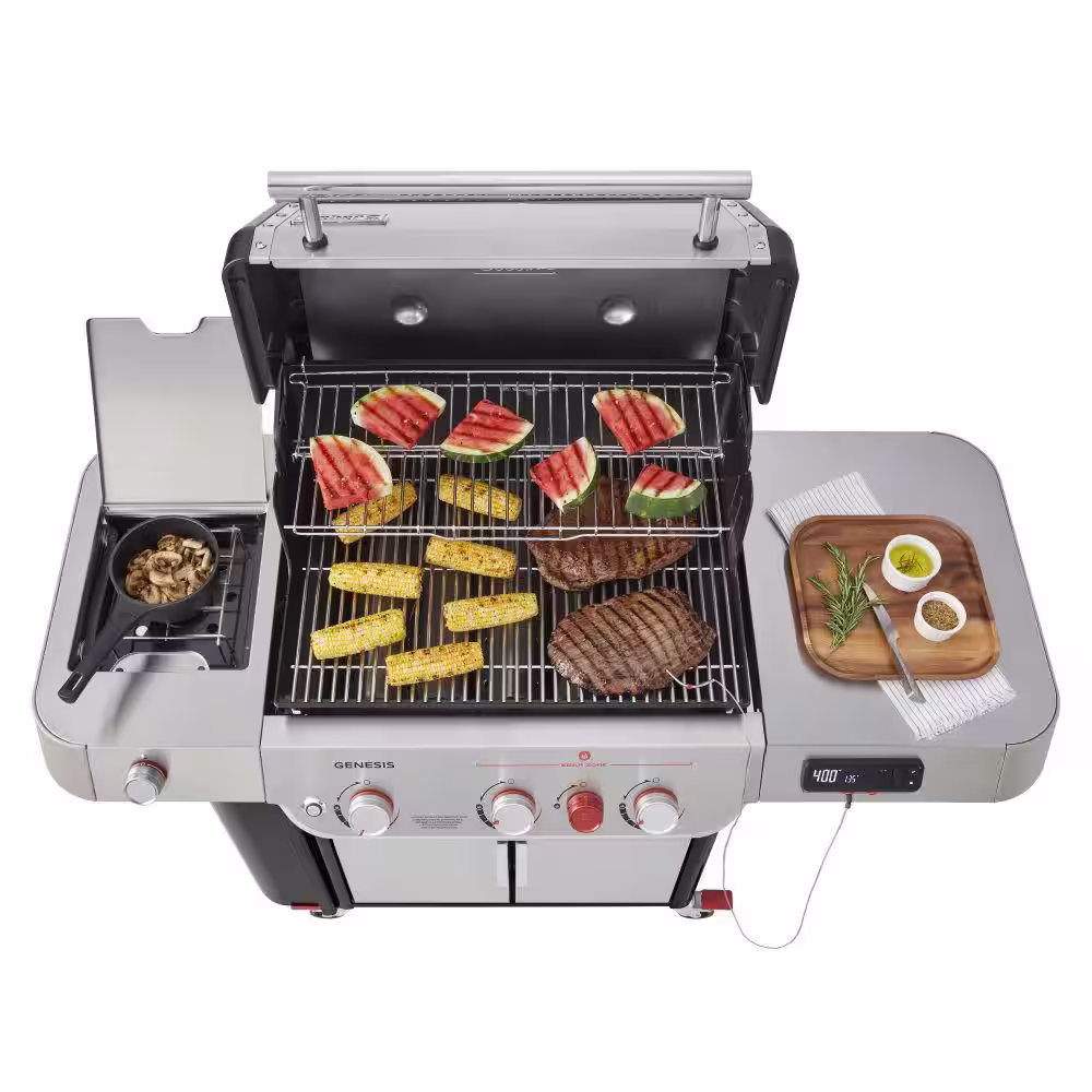 Weber Genesis Smart SX-335 3-Burner Propane Gas Grill in Stainless Steel with Side Burner