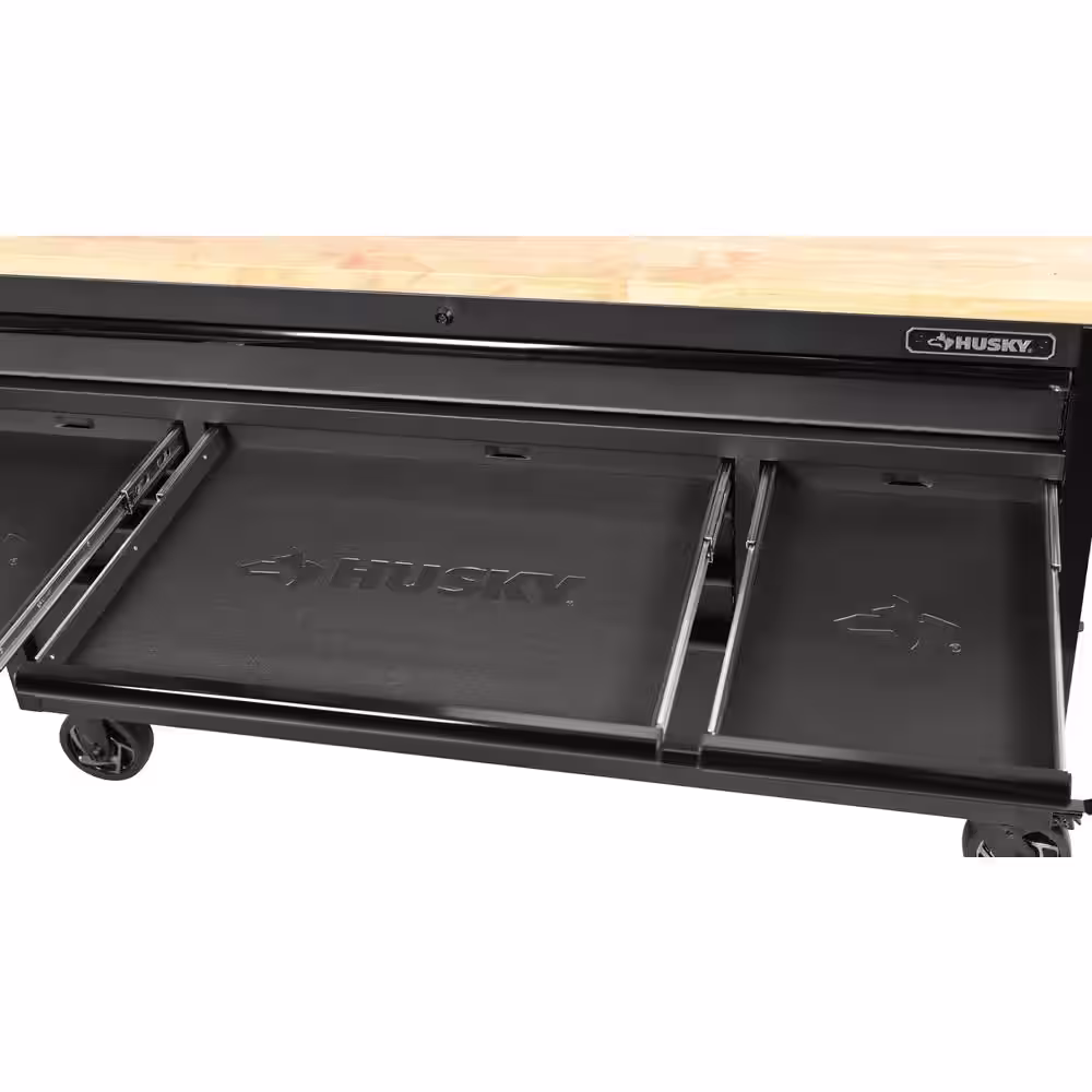 Husky 61 in. W x 23 in D Heavy Duty 15-Drawer Mobile Workbench with Mechanics Tool Set (290-Piece) in EVA in Matte Black