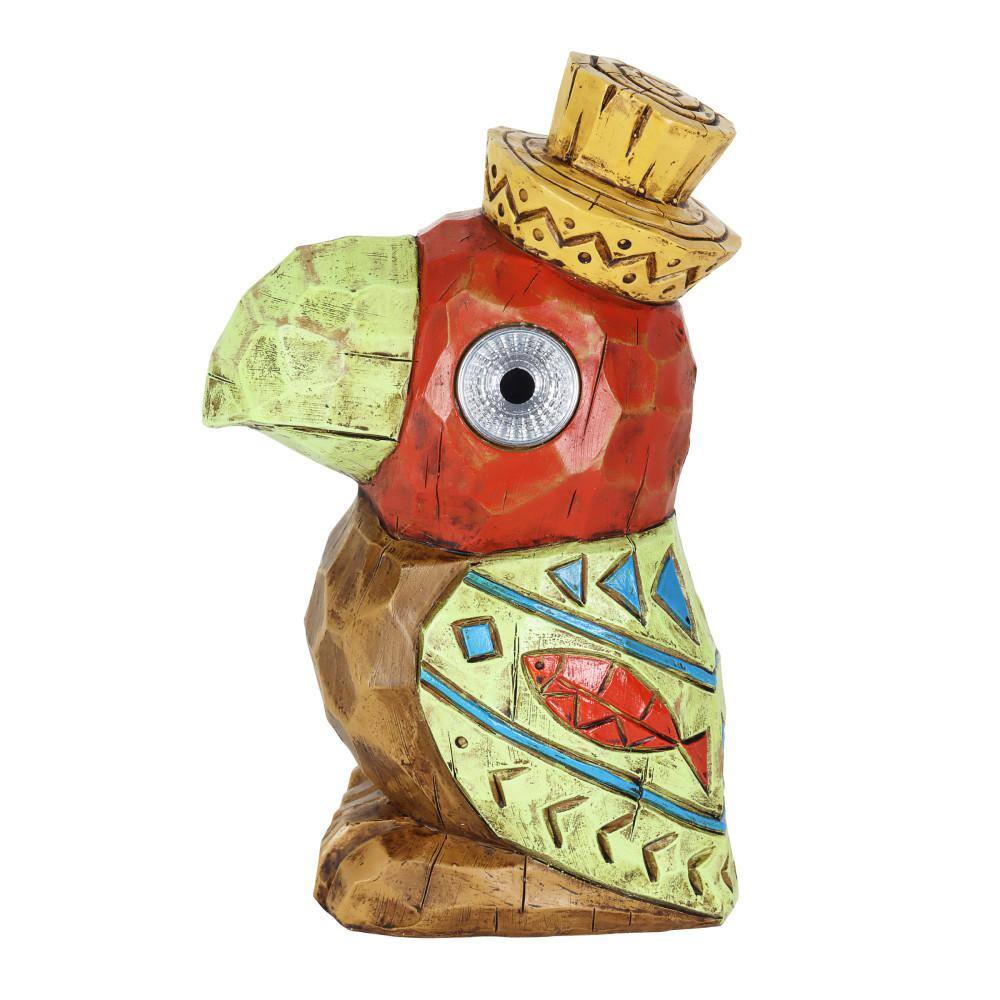 Exhart Solar Red Tiki Parrot with LED Eyes, 6.5 in. x 10 in. Garden Statue