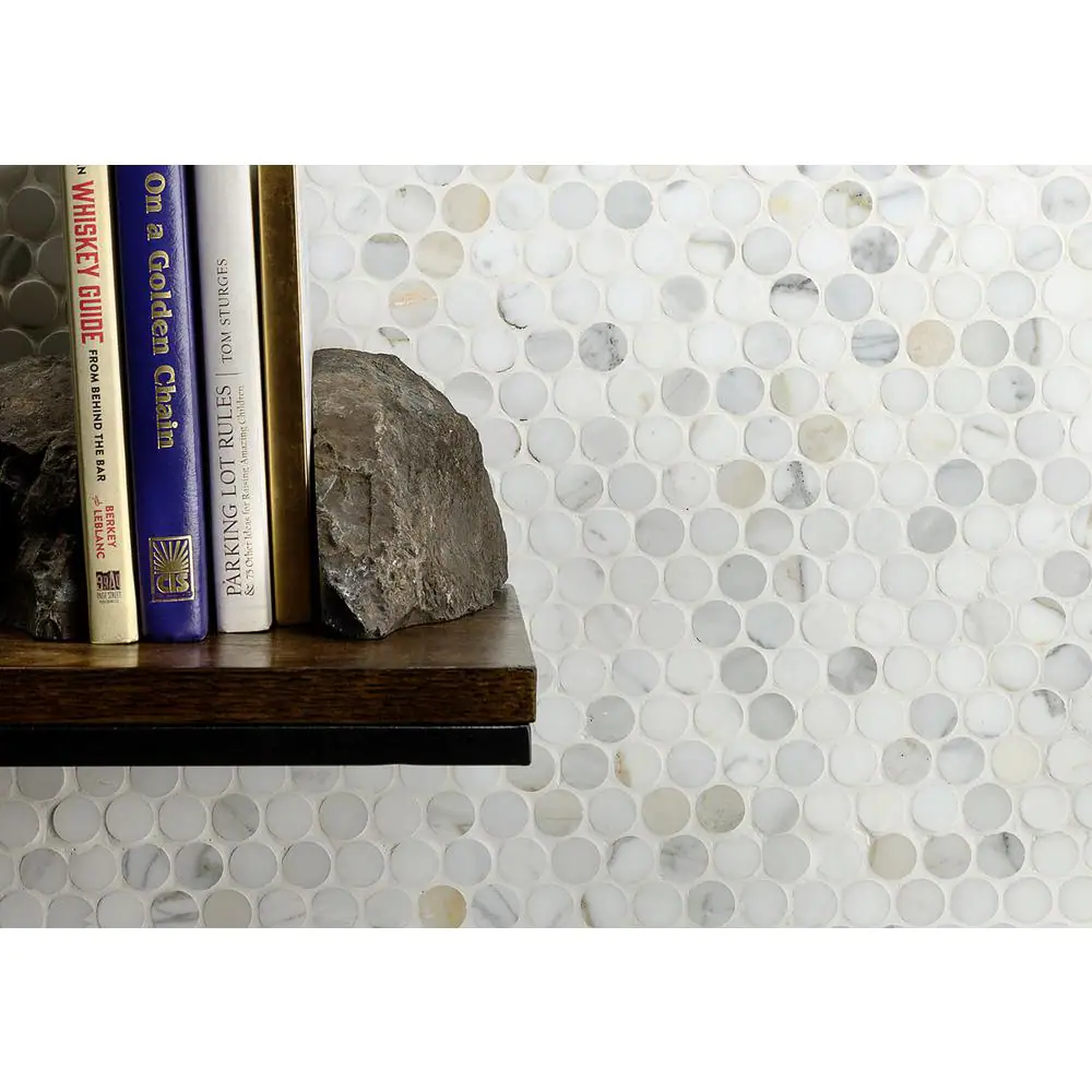 Ivy Hill Tile Calacatta Penny Round 11.25 in. x 12 in. 10mm Polished Marble Floor and Wall Mosaic Tile (0.94 sq.ft.)