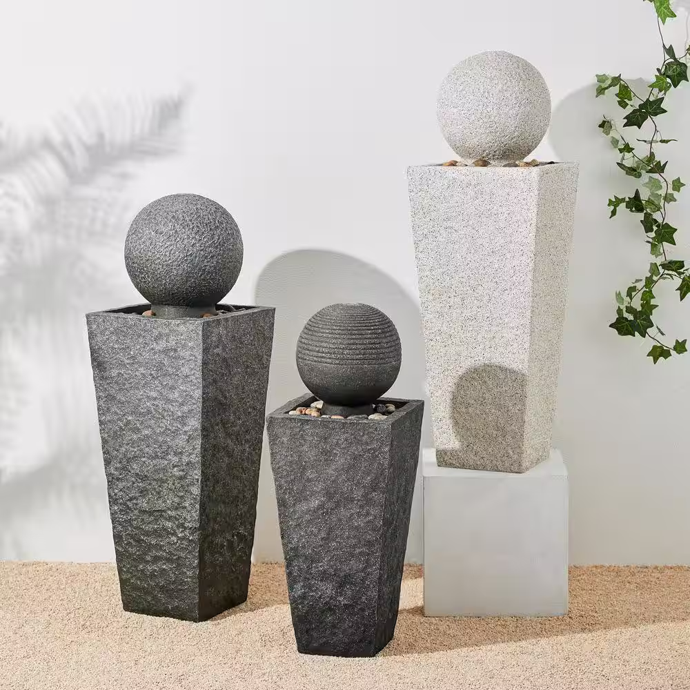 Glitzhome 40.25 in. H Tall Modern Oversized Tall Outdoor Polyresin Fountain with LED Light and Pump (KD)