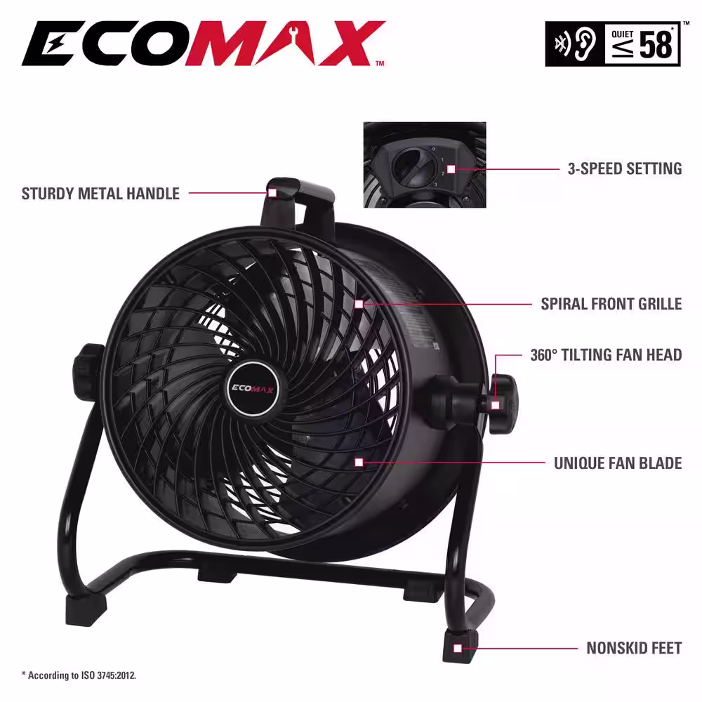 ECOMAX 10 in. 3 Fan Speeds Drum Fan