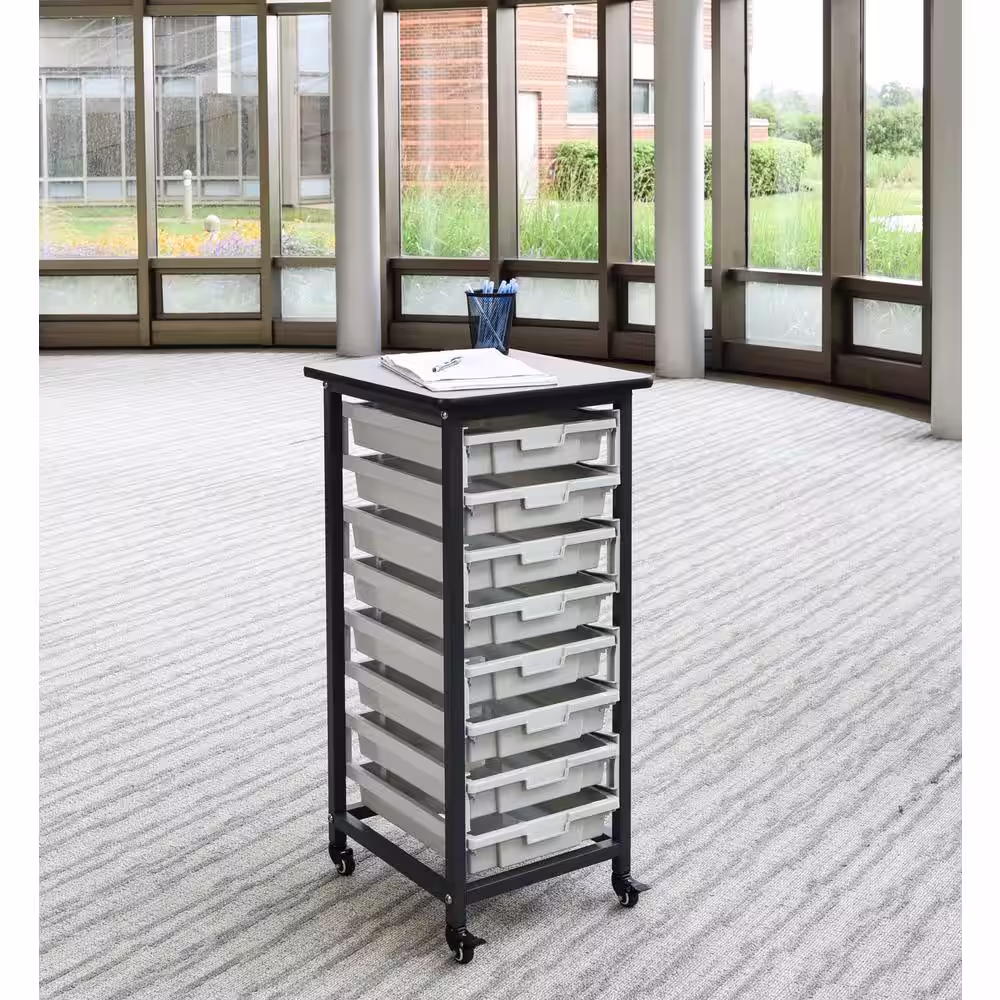 Luxor 20 in. x 37 in. Mobile Bin Storage Cart Single Row and Single Bin in Black Frame