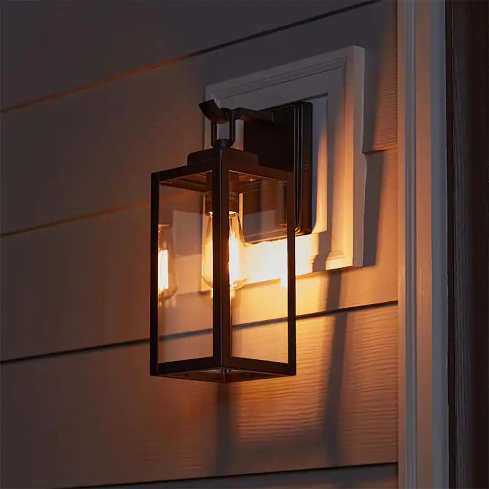 Pia Ricco 1- Light Matte Black Outdoor Wall Lantern Sconce with Clear Glasee