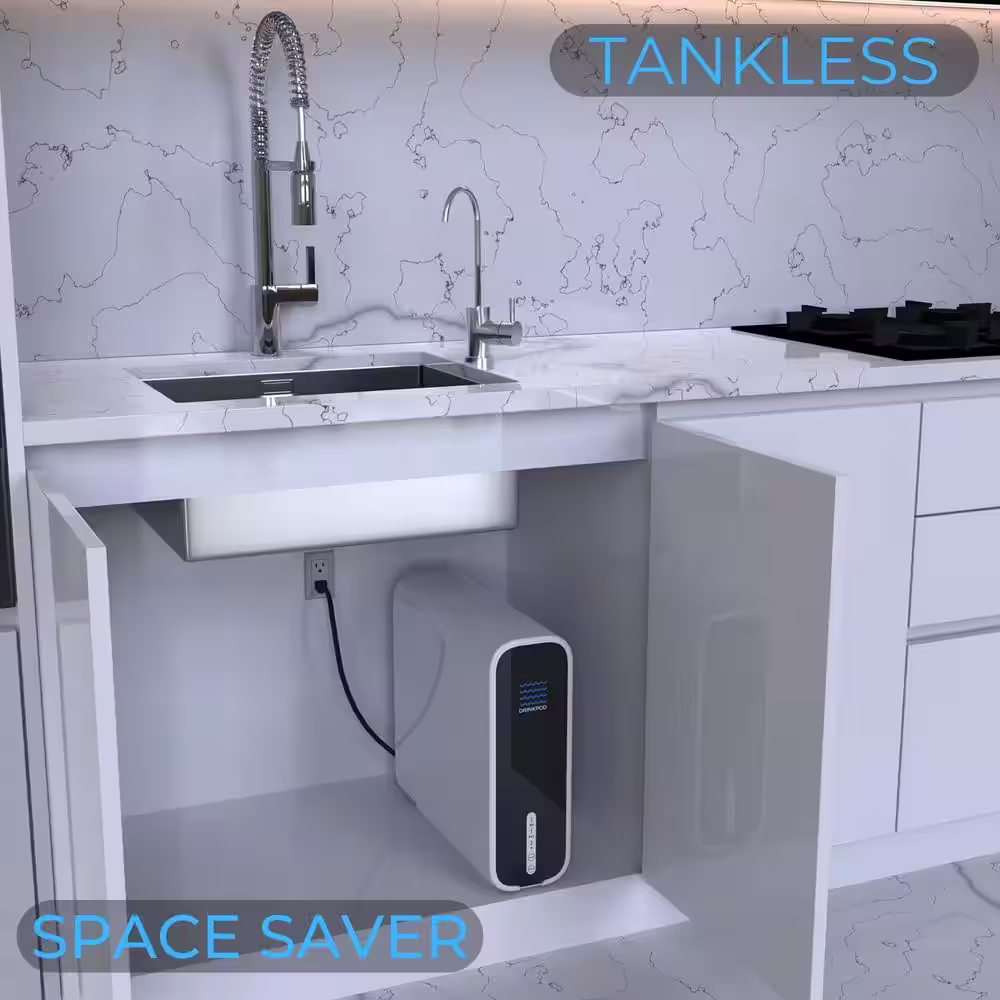 DRINKPOD Tankless Reverse Osmosis Water Filtration System Under Sink 600 GPD Brushed Nickel Faucet
