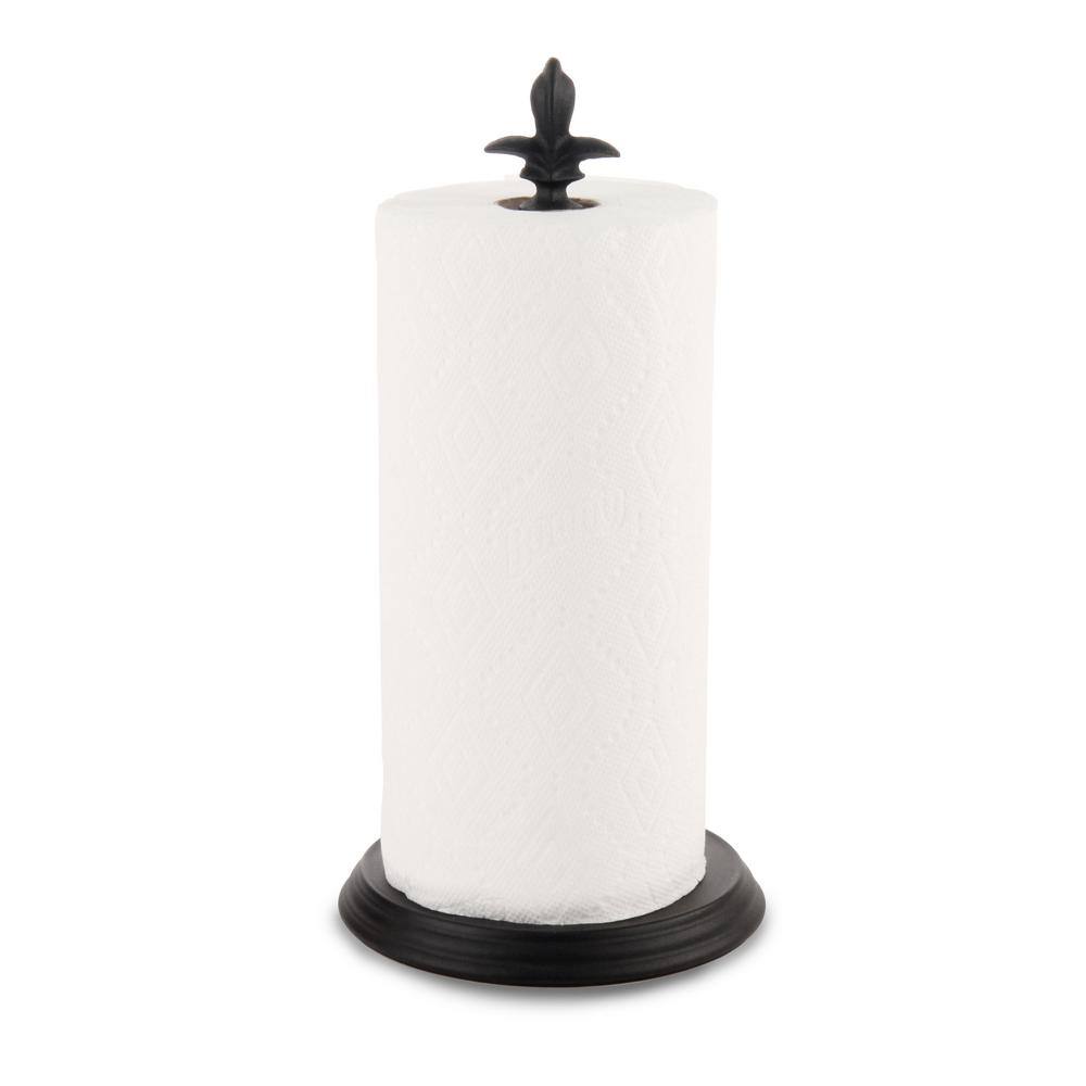 Spectrum Fleur de Lis Paper Towel Roll Holder Dispenser Stand, Black