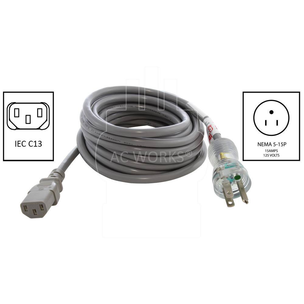 AC WORKS 1.5 ft. 13 Amp Medical Grade Power Cord with IEC C13 Connector