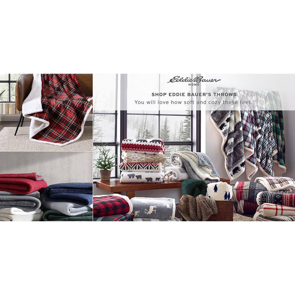 EDDIE BAUER Fair Isle Peak 1-Piece Beige Ultra Sherpa Microfiber 50 in. x 60 in. Throw Blanket