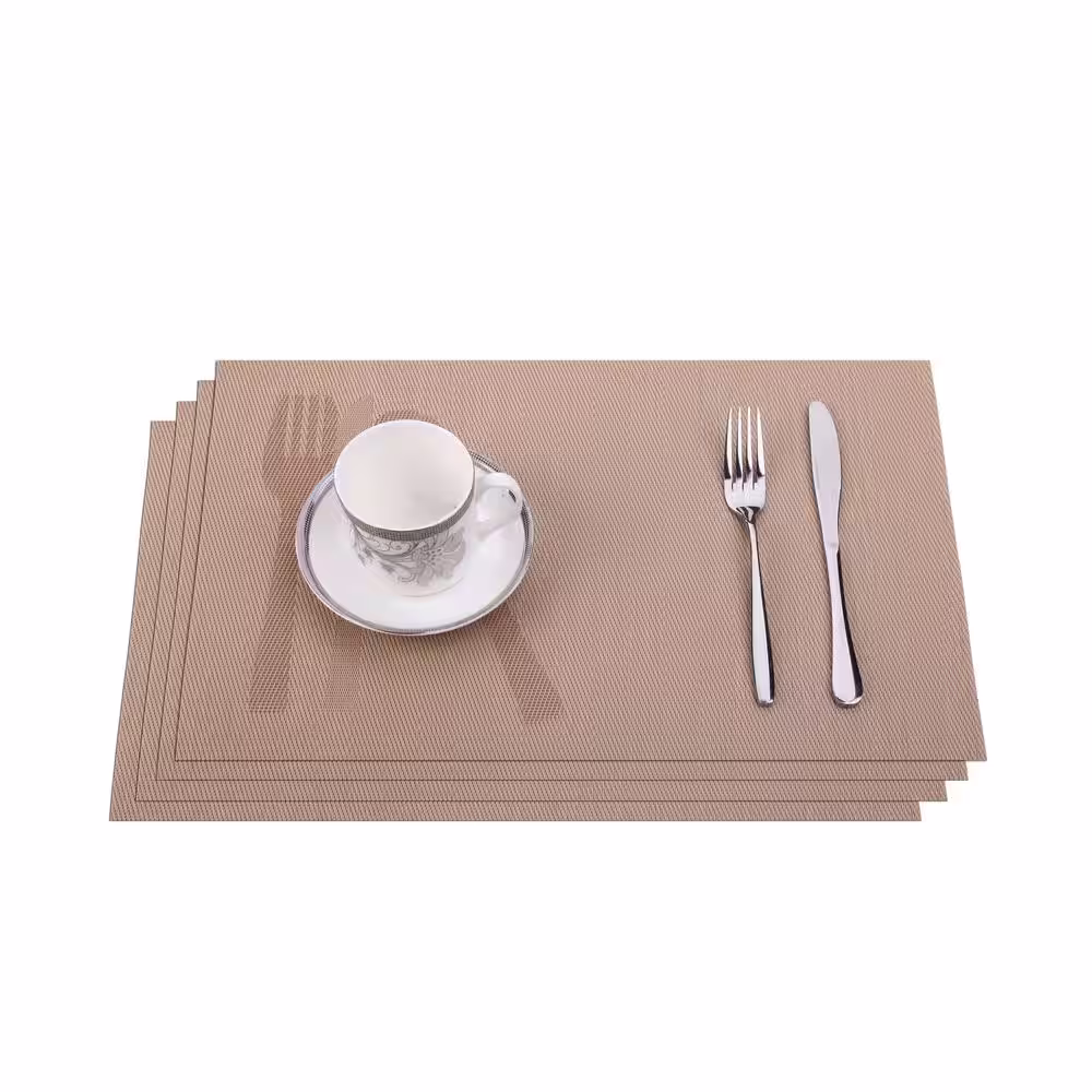 J&V TEXTILES Cream-Colored Knife and Fork Jacquard 12 in. x 18 in. PVC Fiber Woven Non-Slip Washable Placemat (Set of 4)