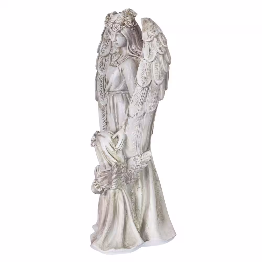 Exhart Solar Halo Angel with Girl Garden Statue