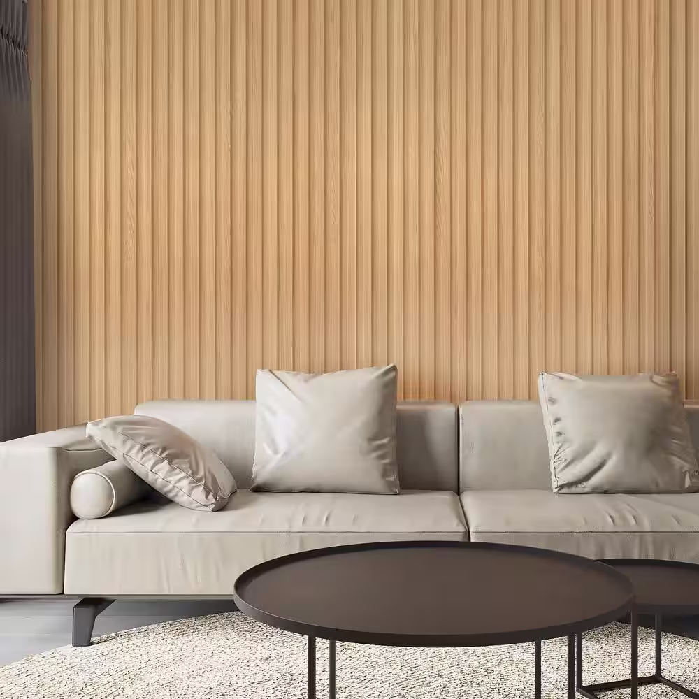 Art3dwallpanels Oak 0.83 in. x 1/2 ft. x 8 ft. Slat Water Resistant Acoustic Diffuser Decorative Wall Paneling (32 sq. ft./Case)
