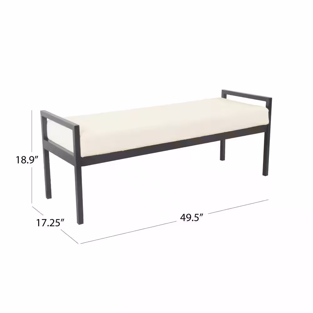 Homepop Cream Sherpa Bench with Metal Legs 18.9 in. Height x 49.5 in. Width x 17.25 in. Depth