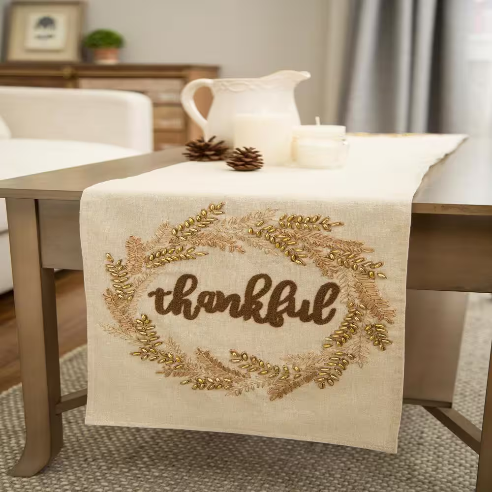 Glitzhome 72 in. L Embroidered Thanksgiving Tabletop Runner
