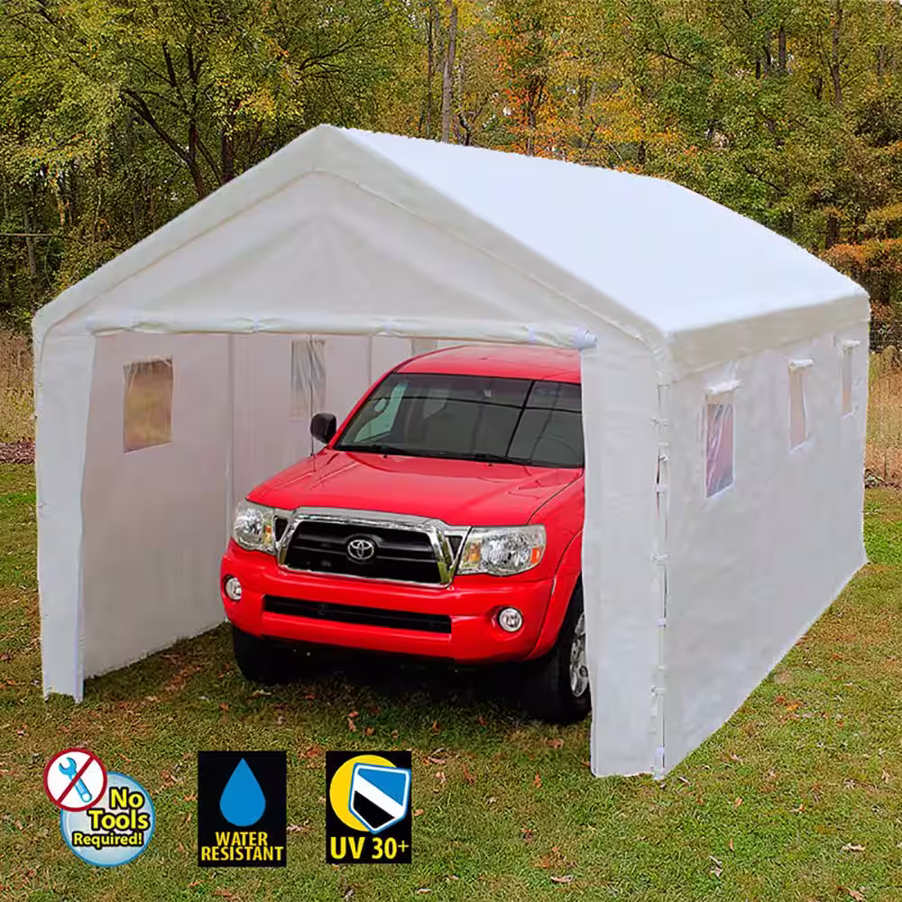 King Canopy King Canopy Universal Canopy with Enclosure Kit 10-Feet by 20-Feet, 1 3/8 Inch Steel Frame, 8-Leg, White, BJ2PC