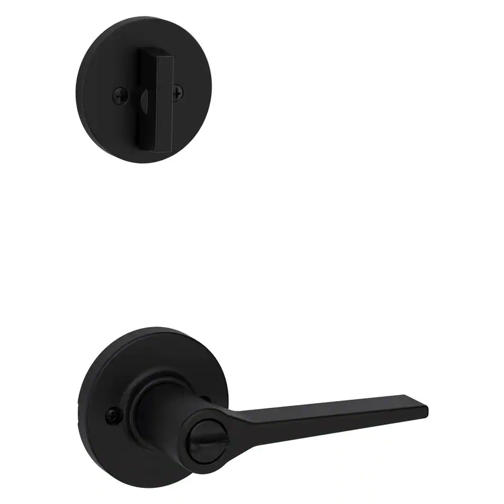 Kwikset Hollis Round Rose Matte Black Lever with Single Cylinder Deadbolt Combo Pack Featuring SmartKey Security