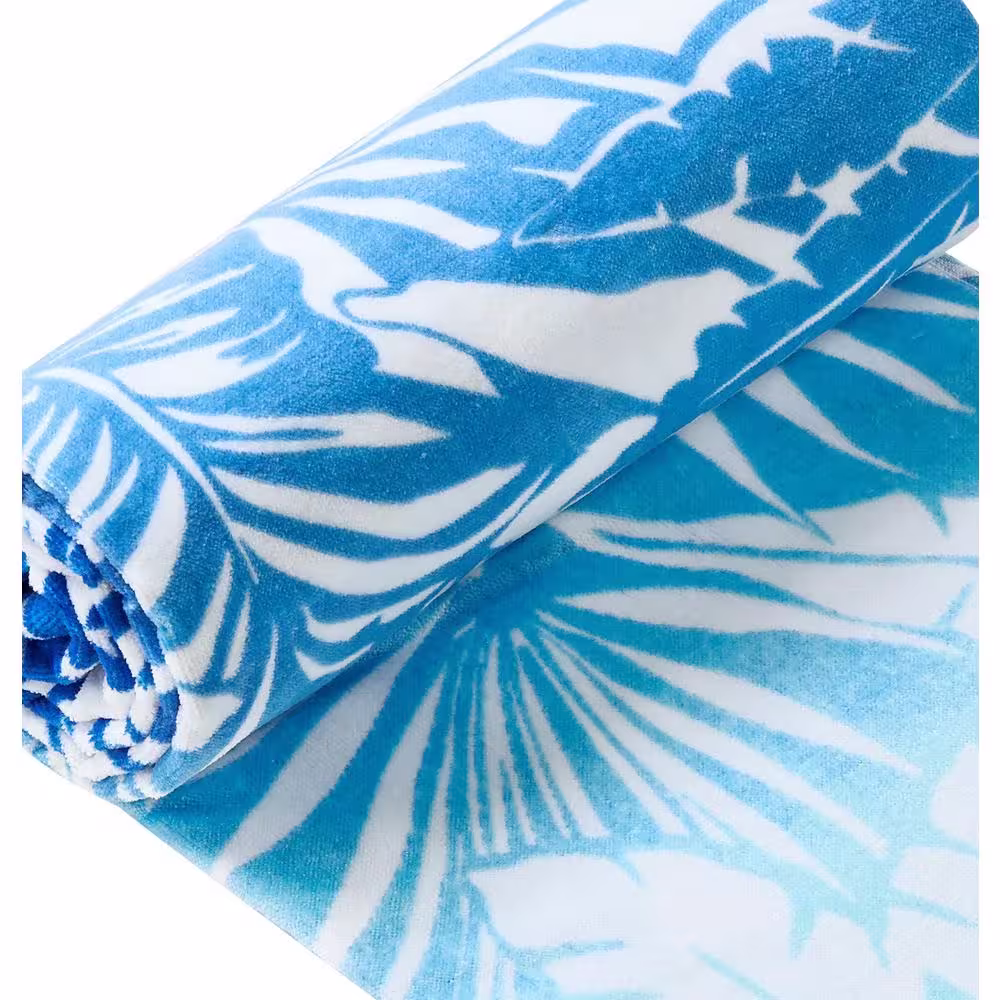 None Ocean Breeze Blue/White Printed 100% Cotton Single Beach Towel