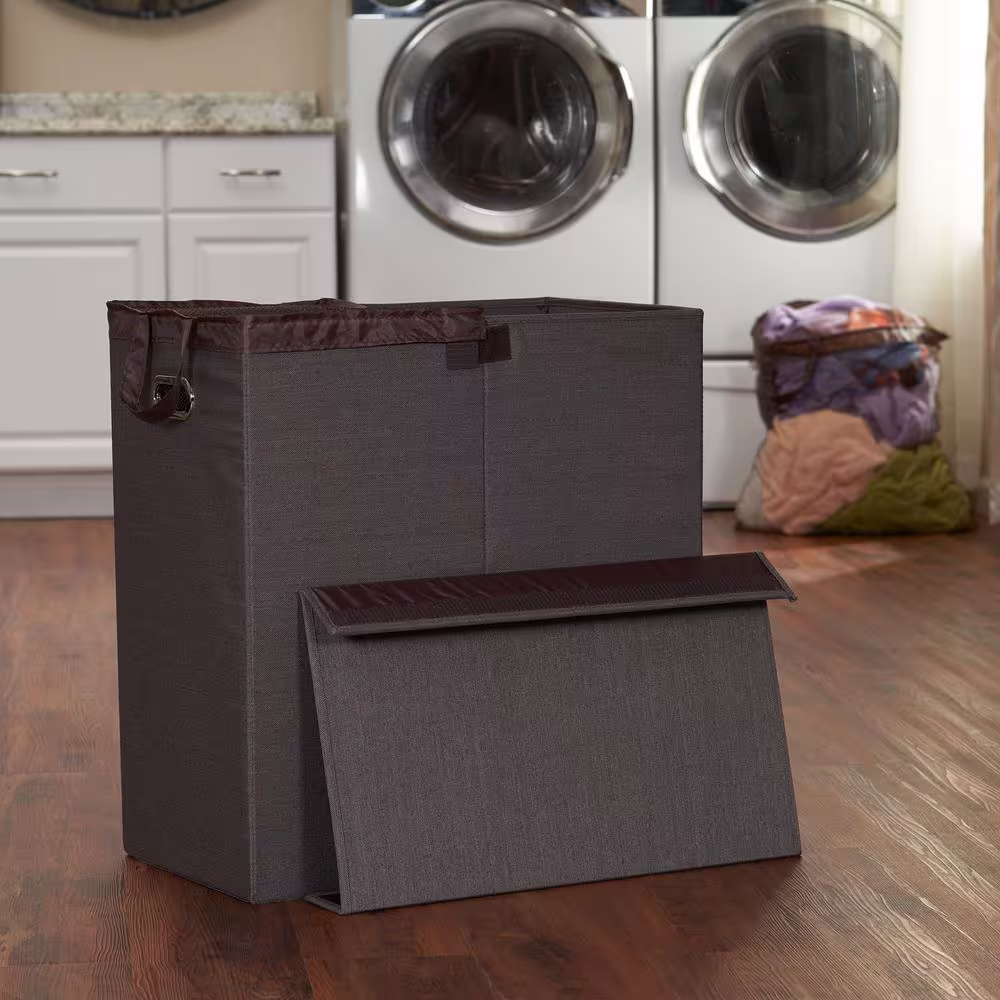 None Cobblestone Collapsible Laundry Sorter Hamper with Lid