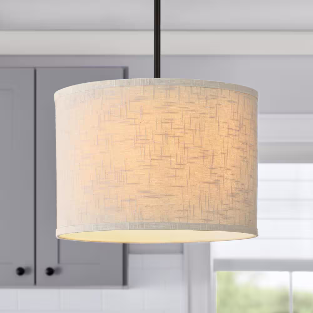 None 2-1/4 in. Fitter Small Linen Fabric Drum Pendant Lamp Shade