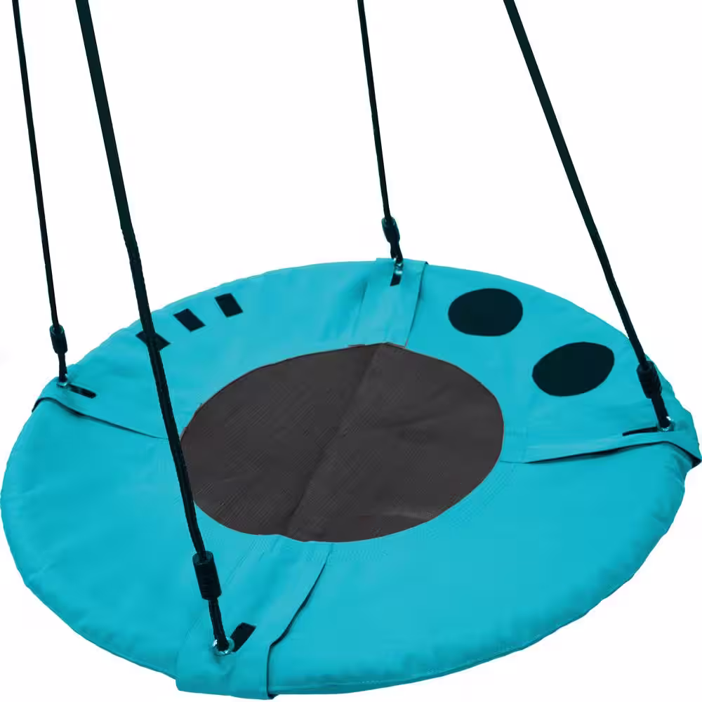 None 39 in. 2-Person Neptune Blue Sling Fabric Cacoon Saucer
