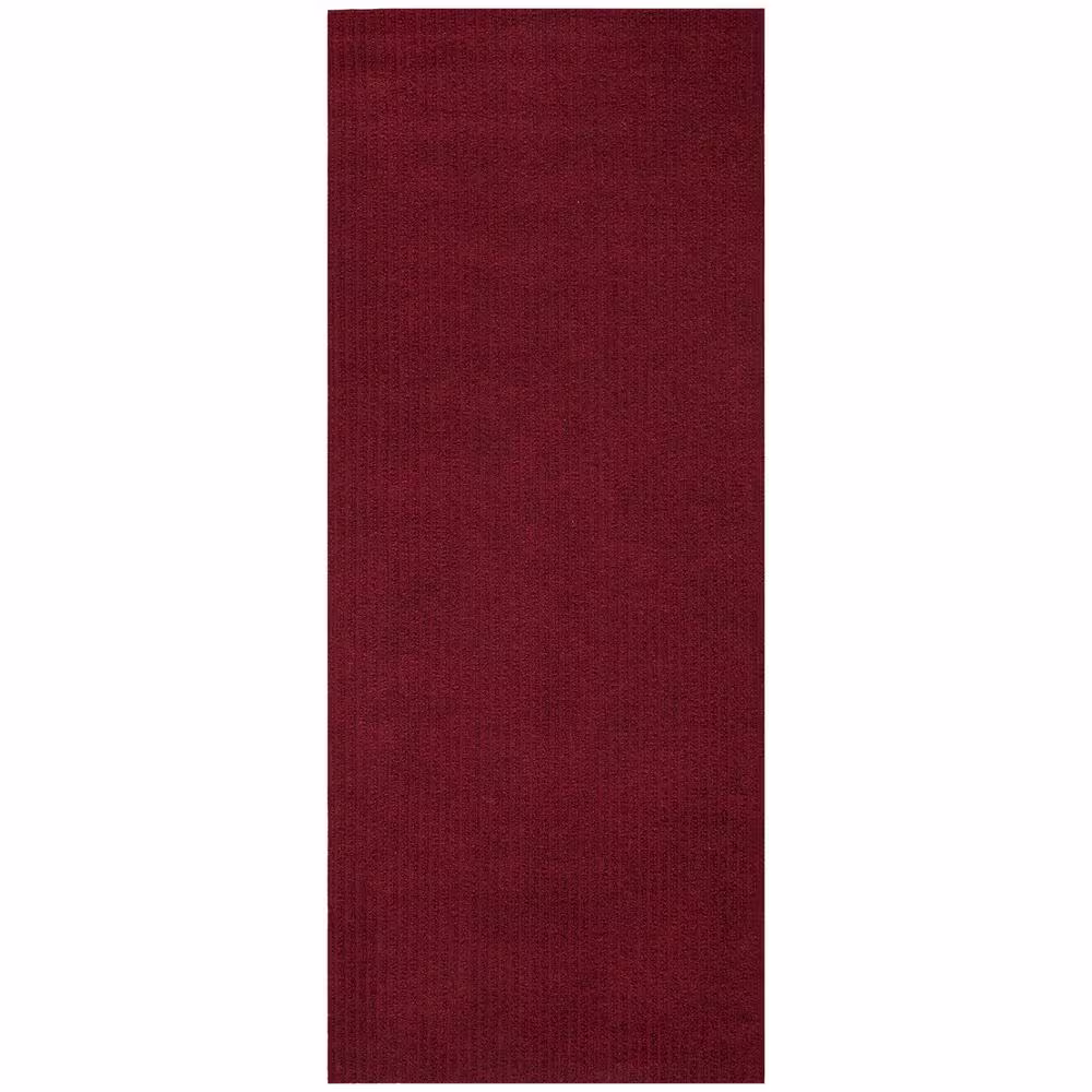 Sweet Home Stores Ribbed Waterproof Non-Slip Rubber Back Solid Runner Rug 2 ft. W x 9 ft. L Red Polyester Garage Flooring