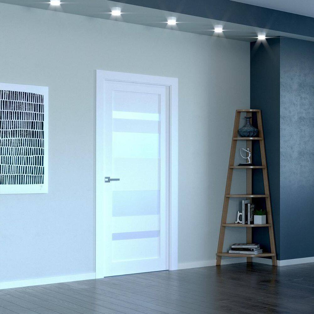 Belldinni Mirella 30 in. x 80 in. No Bore 4-Lite Solid Core Frosted Glass Bianco Noble Finished Wood Composite Interior Door Slab