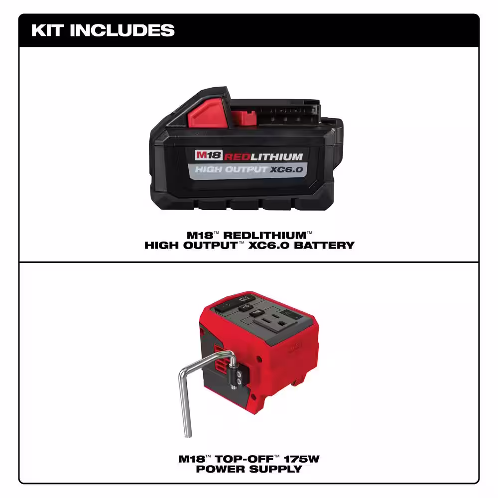 Milwaukee M18 18-Volt Lithium-Ion High Output 12.0Ah Battery with (2) 3.0Ah Batteries and M18 Compact Inverter with 6.0Ah Battery