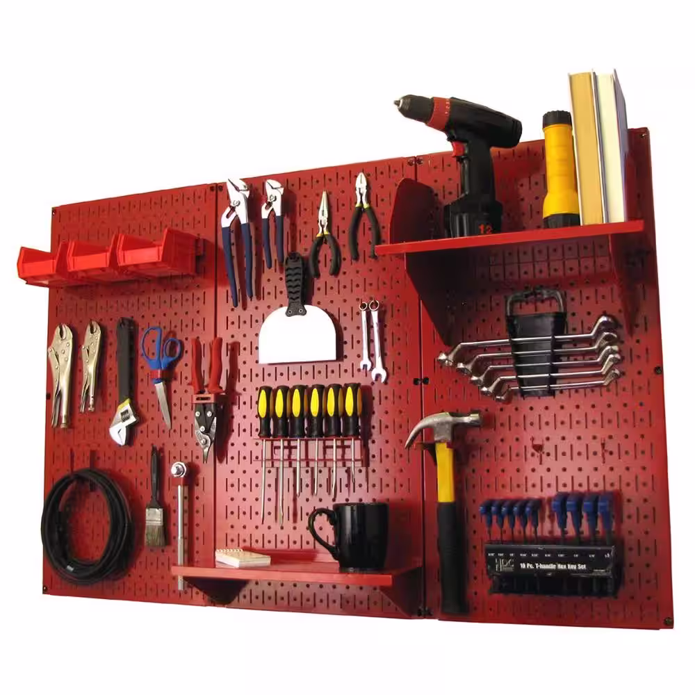 Wall Control 32 in. x 48 in. Metal Pegboard Standard Tool Storage Kit with Red Pegboard and Red Peg Accessories