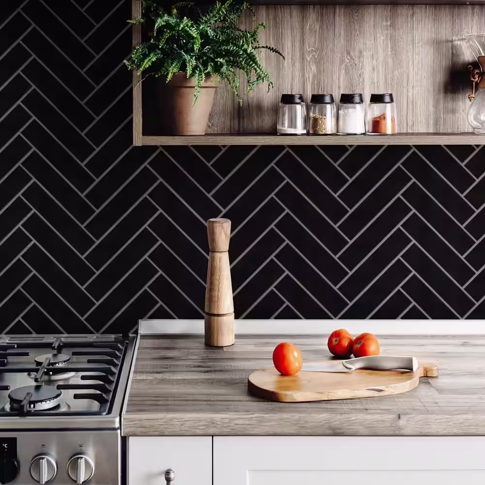 Merola Tile Metro Soho Subway Glossy Black 1-3/4 in. x 7-3/4 in. Ceramic Floor and Wall Tile (3.0 sq. ft./Case)