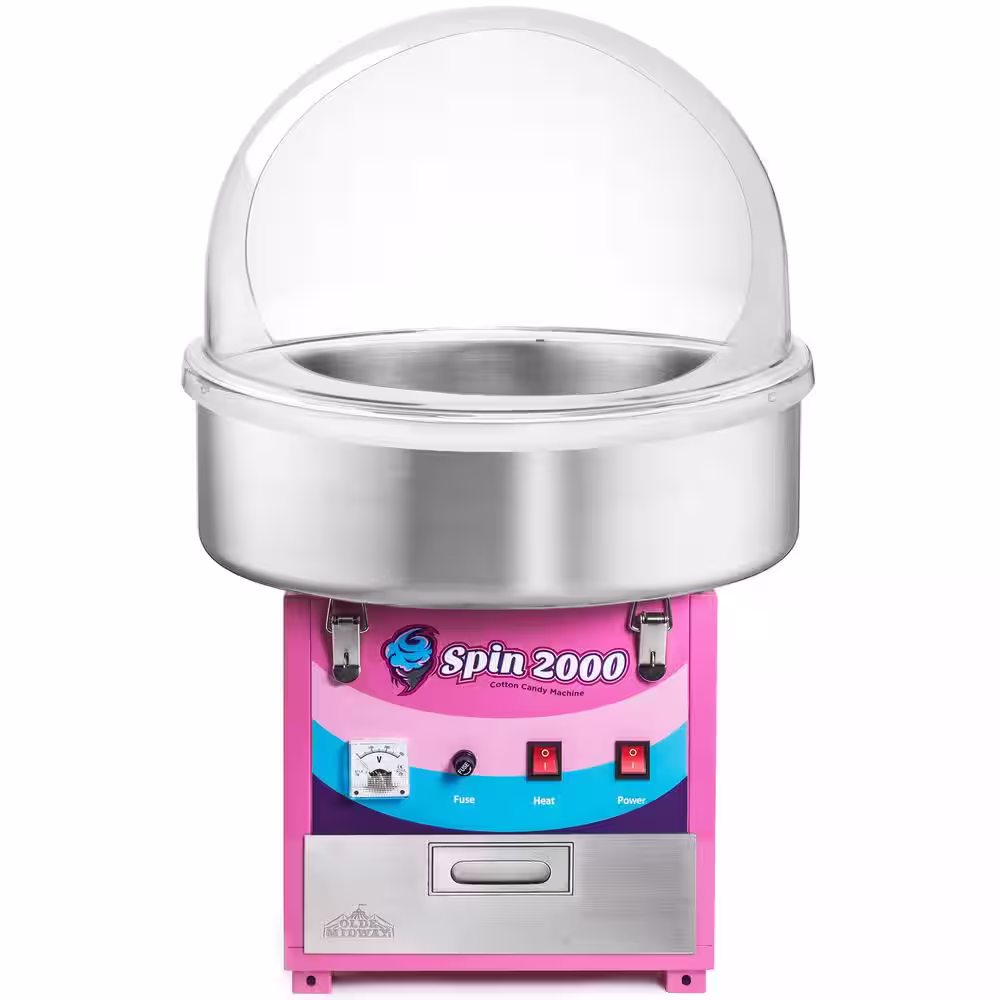 Olde Midway 950 W Pink Cotton Candy Machine with Shield