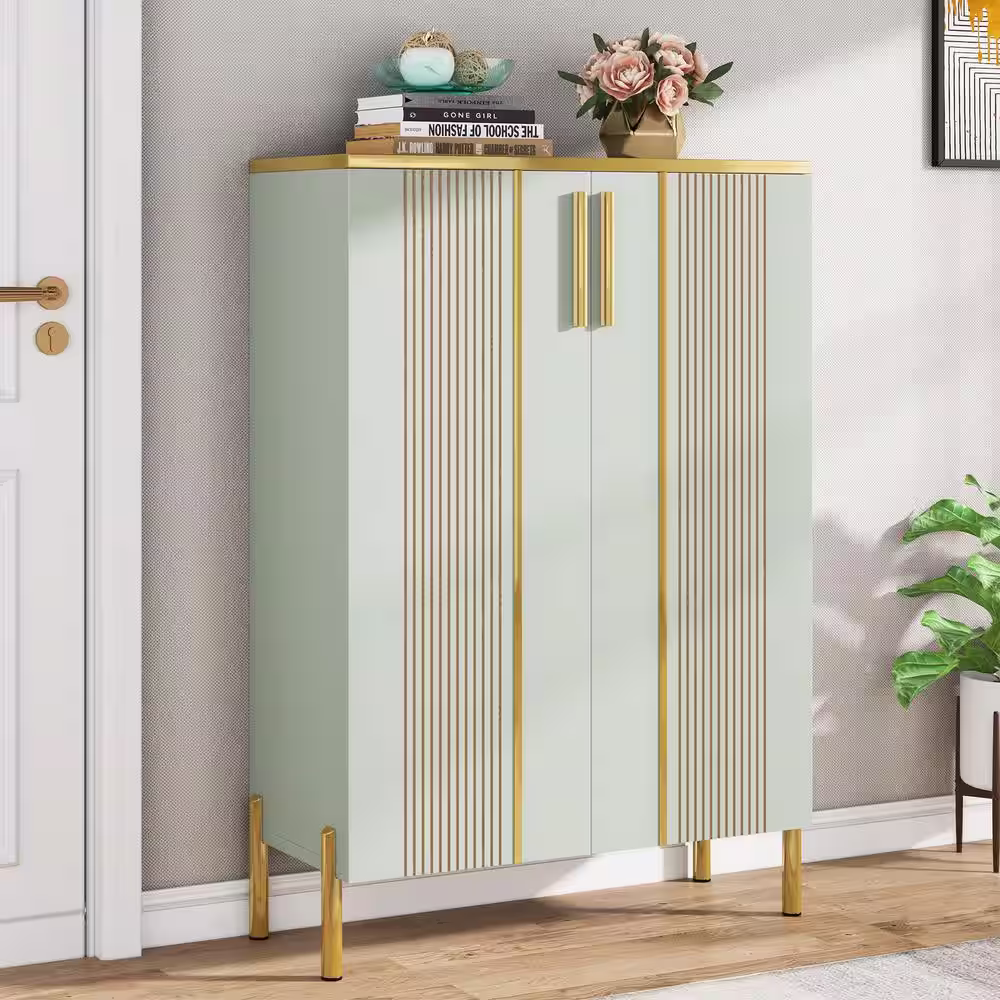 TRIBESIGNS WAY TO ORIGIN Cezalinda 39.4 in. H x 27.5 in. W Light Green Wood Shoe Storage Cabinet with Adjustable Shelf