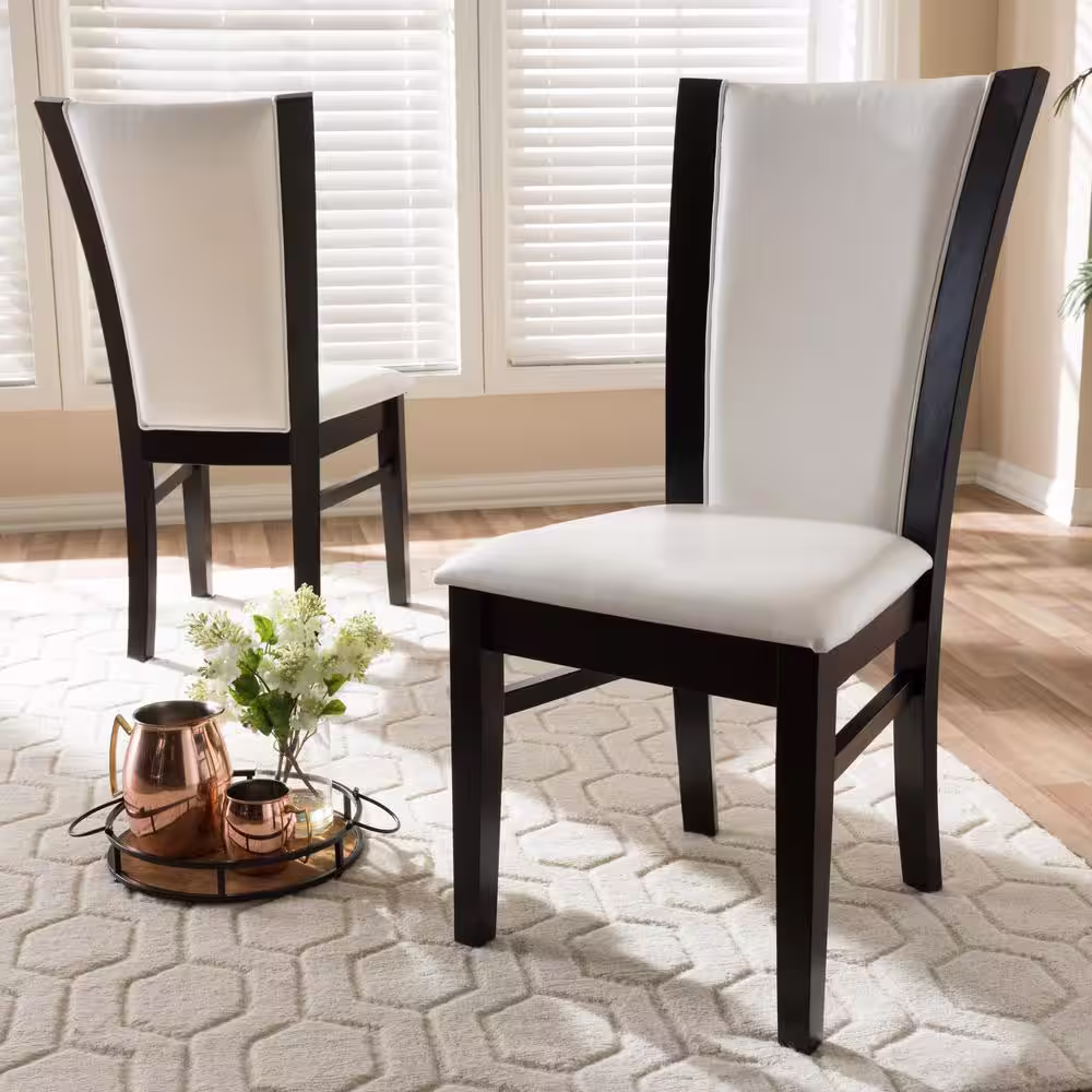 Baxton Studio Adley White and Dark Brown Faux Leather Dining Chair (Set of 2)