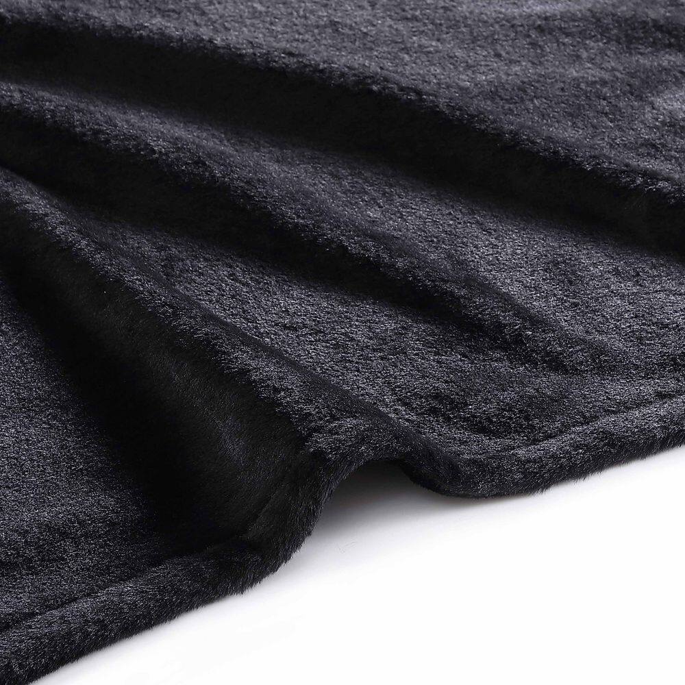 City Scene Faux Fur Solid 60 in. x 50 in. Black Microfiber Throw Blanket
