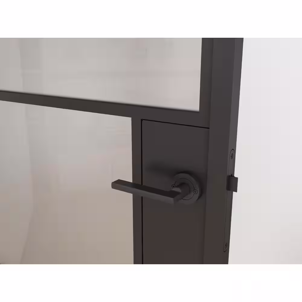 CALHOME 36 in. x 85 in. 3 Lite Frost Glass Black Steel Frame Prehung Interior Door with Door Handle