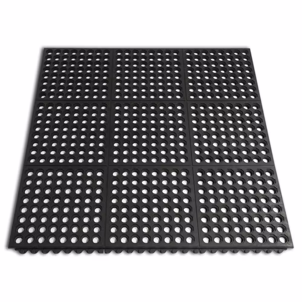 Rubber-Cal Dura-Chef Interlock 5/8 in. x 36 in. x 36 in. Black Kitchen Mat