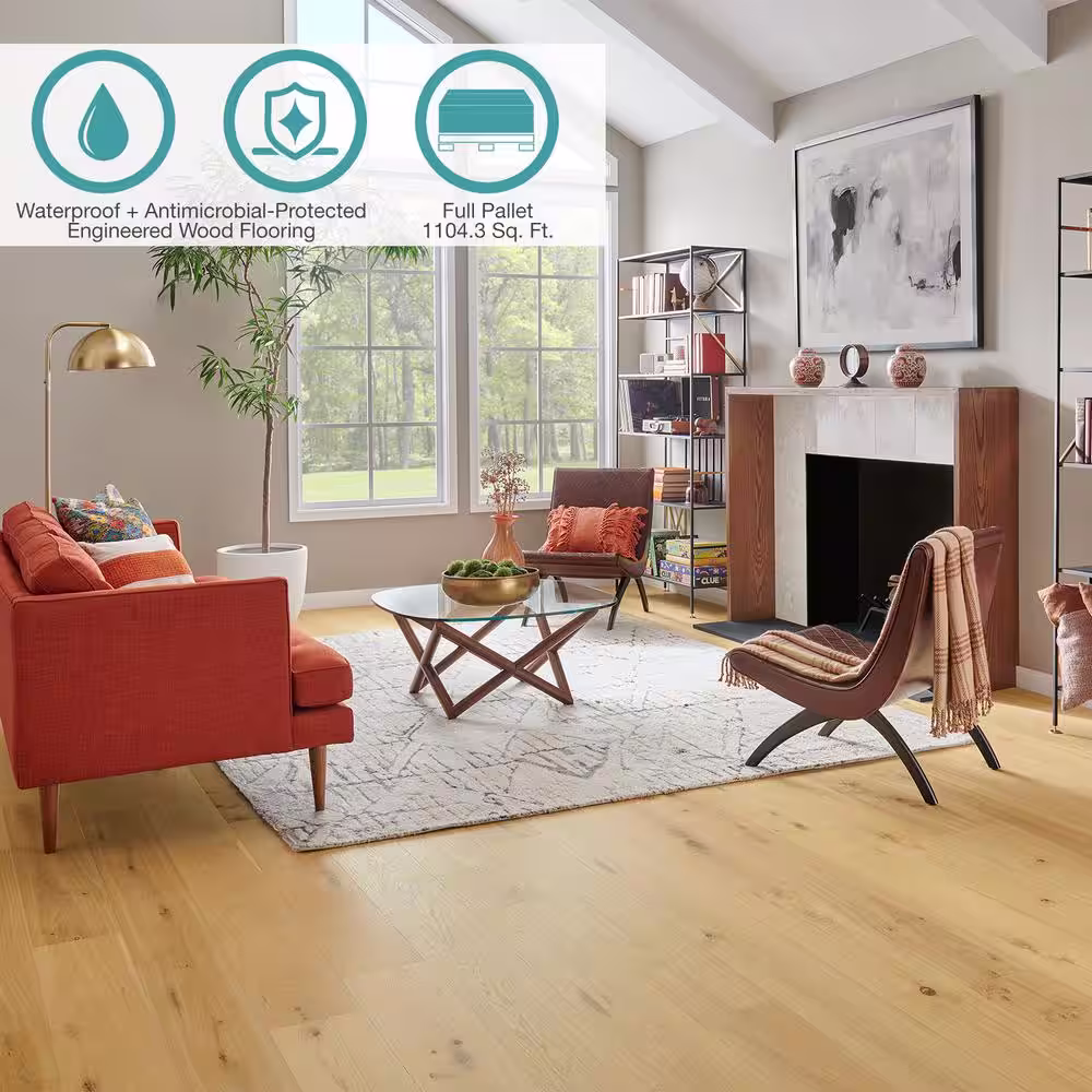 Pergo Defense+ Linen Oak 3/8 in. T x 7.5 in. W Waterproof Distressed Engineered Hardwood Flooring (1104.3 sq.ft/pallet)