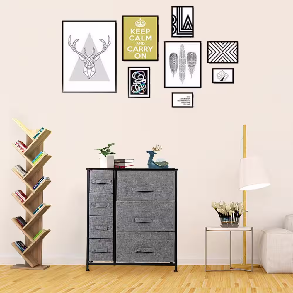 None 11.81 in. W x 28.74 in. H Gray 7-Drawer Fabric Storage Chest with Gray Drawers