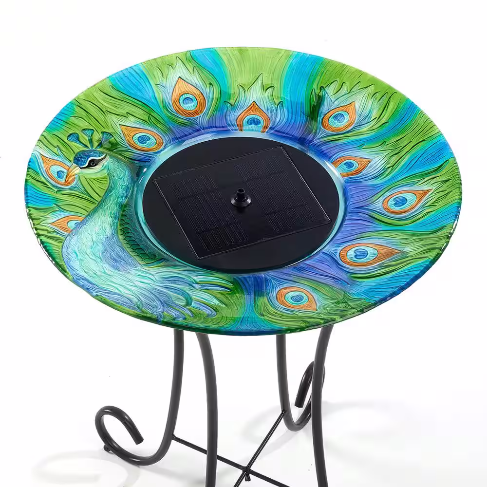 Smart Solar Argus Peacock Glass Solar Birdbath