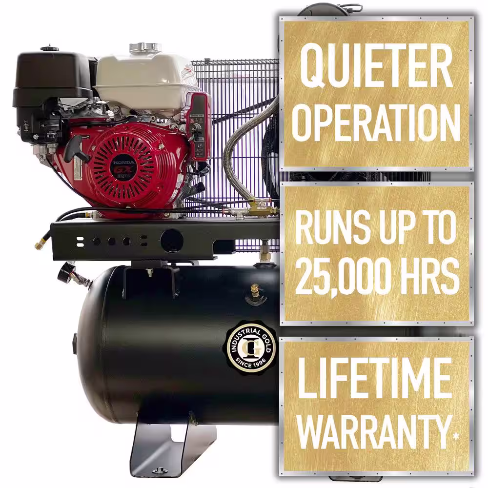 None Industrial Gold 30 Gal. 13 HP Honda Portable Low RPM 175 PSI Electric Air Compressor with Quiet Operation