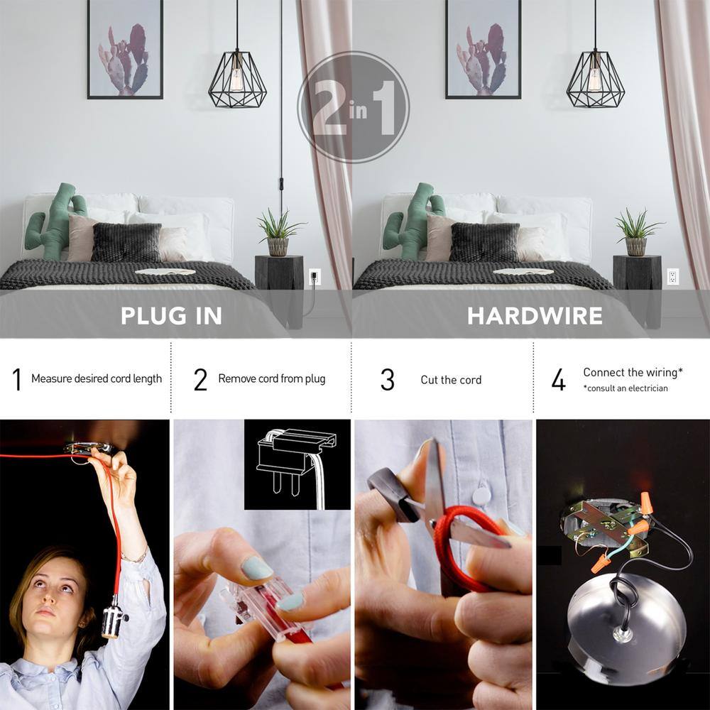 Globe Electric Dawson 1-Light Dark Bronze Plug-In or Hardwire Pendant Lighting with 15 ft. Cord