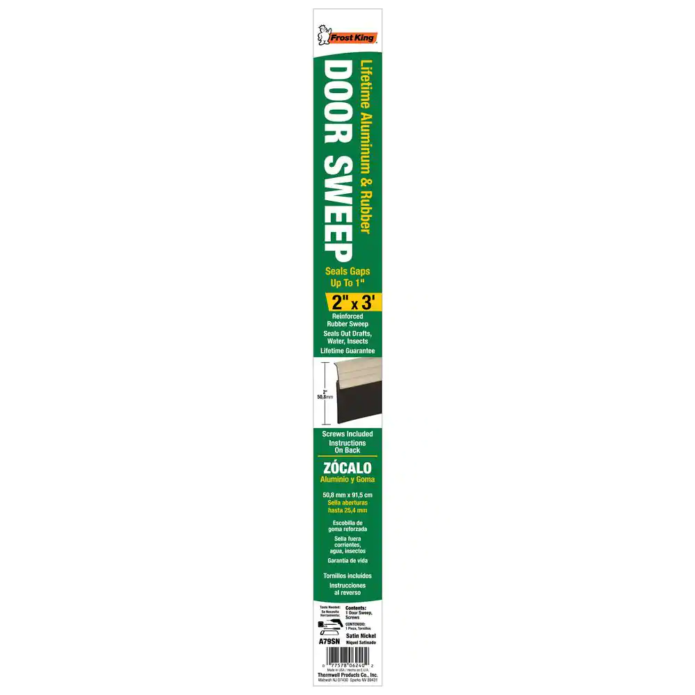 Frost King 36 in. x 3 ft Satin Nickel Reinforced Rubber Door Sweep Weatherstrip
