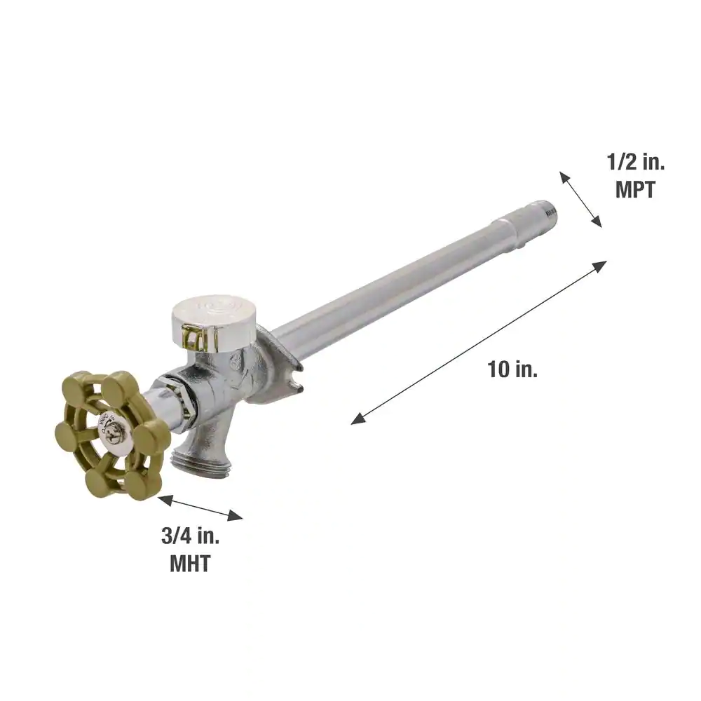 Everbilt 1/2 in. x 3/4 in. x 10 in. MPT x SWT x MHT Brass Anti-Siphon Frost Free Sillcock Valve with Multi-Turn Operation
