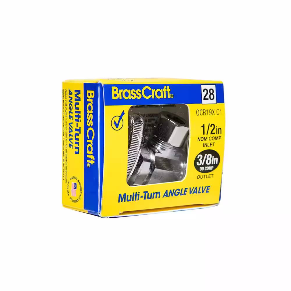 BrassCraft 1/2 in. Nominal Compression Inlet x 3/8 in. O.D. Compression Outlet Multi-Turn Chrome Plated Angle Valve