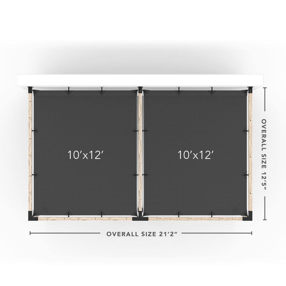 TOJA GRID 12 ft. L x 20 ft. W Double Wall Mount Pergola Kit with 2 White Shade Sails, 4x4 Wood