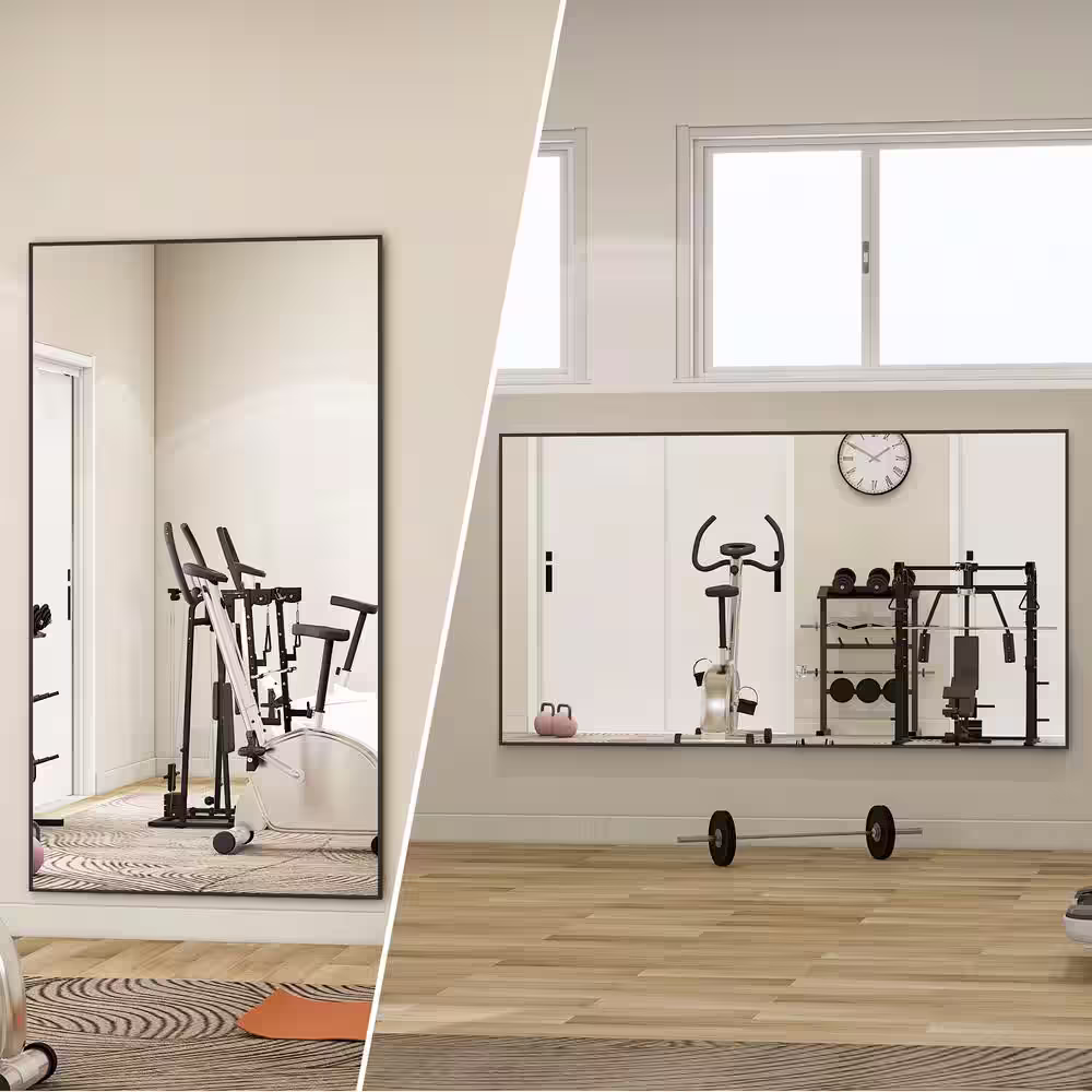 XRAMFY 30 in. W x 71 in. H Rectangular Black Aluminum Alloy Framed Modern Oversized Wall Mirror