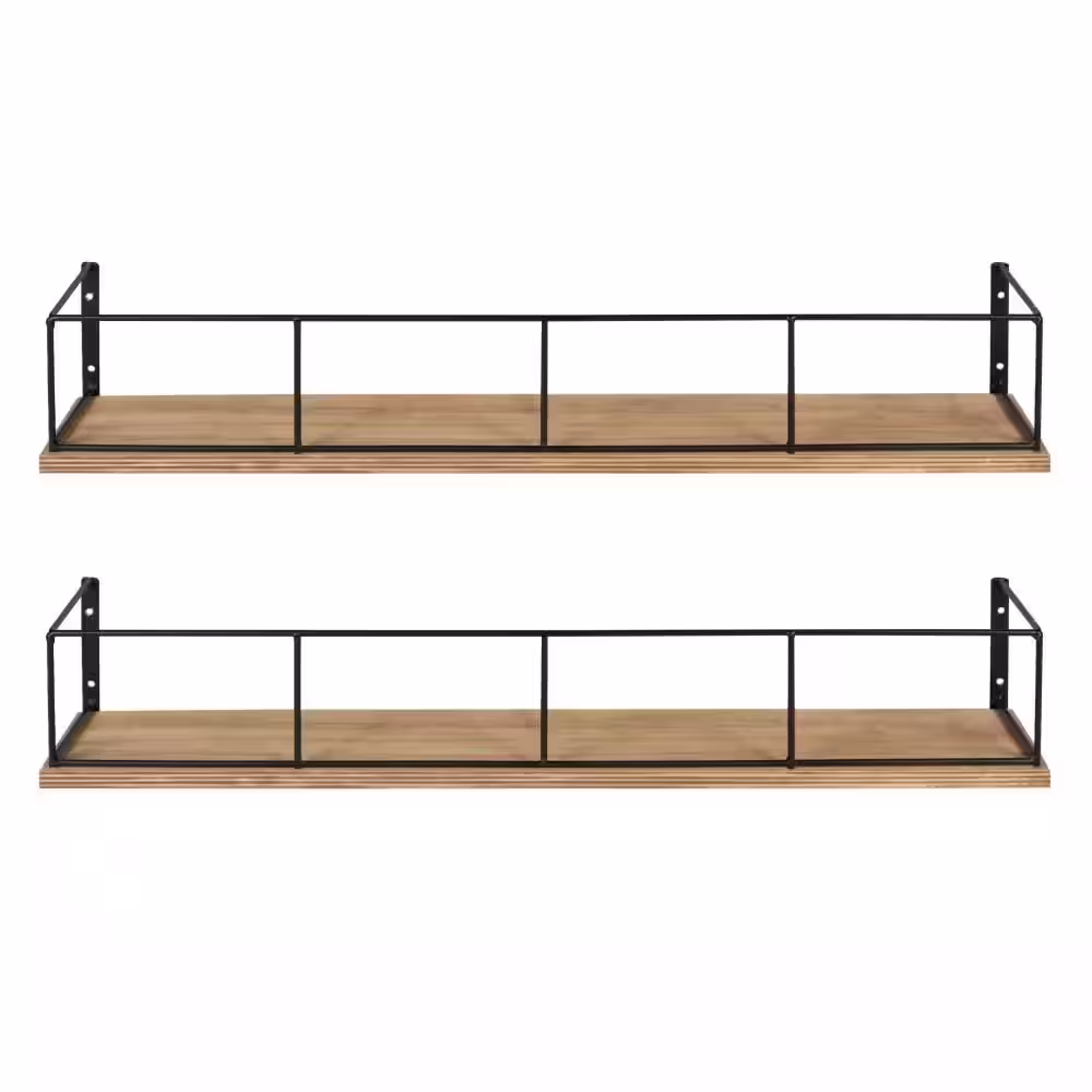 Kate and Laurel Benbrook 4 in. x 24 in. x 4 in. Rustic Brown/Black Wood Decorative Wall Shelf