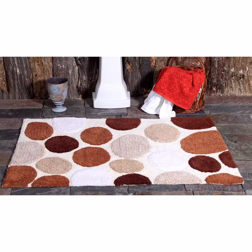 Saffron Fabs Bath Rug Cotton 34 in. x 21 in. Latex Spray Non-Skid Backing Multiple Brown Pebble Stone Pattern Machine Washable