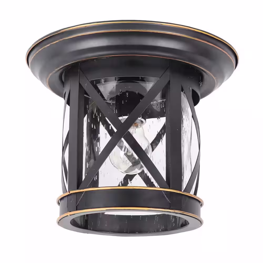 None Vincent 1-Light Black Outdoor Dimmable Flush Mount Light
