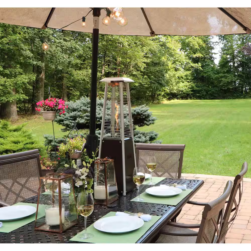 Hanover 9500 BTU Hammered Bronze Mini Pyramid Tabletop Propane Patio Heater with Weather-Protective Cover