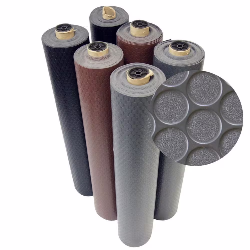 Rubber-Cal Coin Grip 4 ft. x 40 ft. Black Commercial Grade PVC Flooring